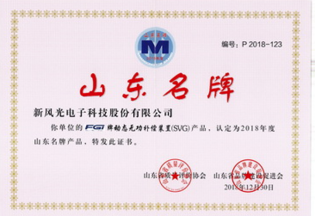 新風(fēng)光:公司榮獲“山東名牌”產(chǎn)品稱號
